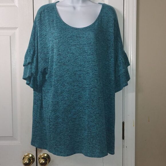 Bobbie Brooks plus size  turquois black blend tunic ruffle sleeve  Sz 3X - Picture 1 of 6